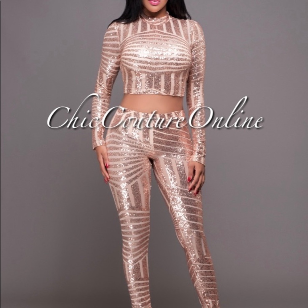 Large Rose Gold Sequins Long Sleeves Set